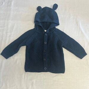 Next Baby Navy Knit button down Hoodie with teddy ears